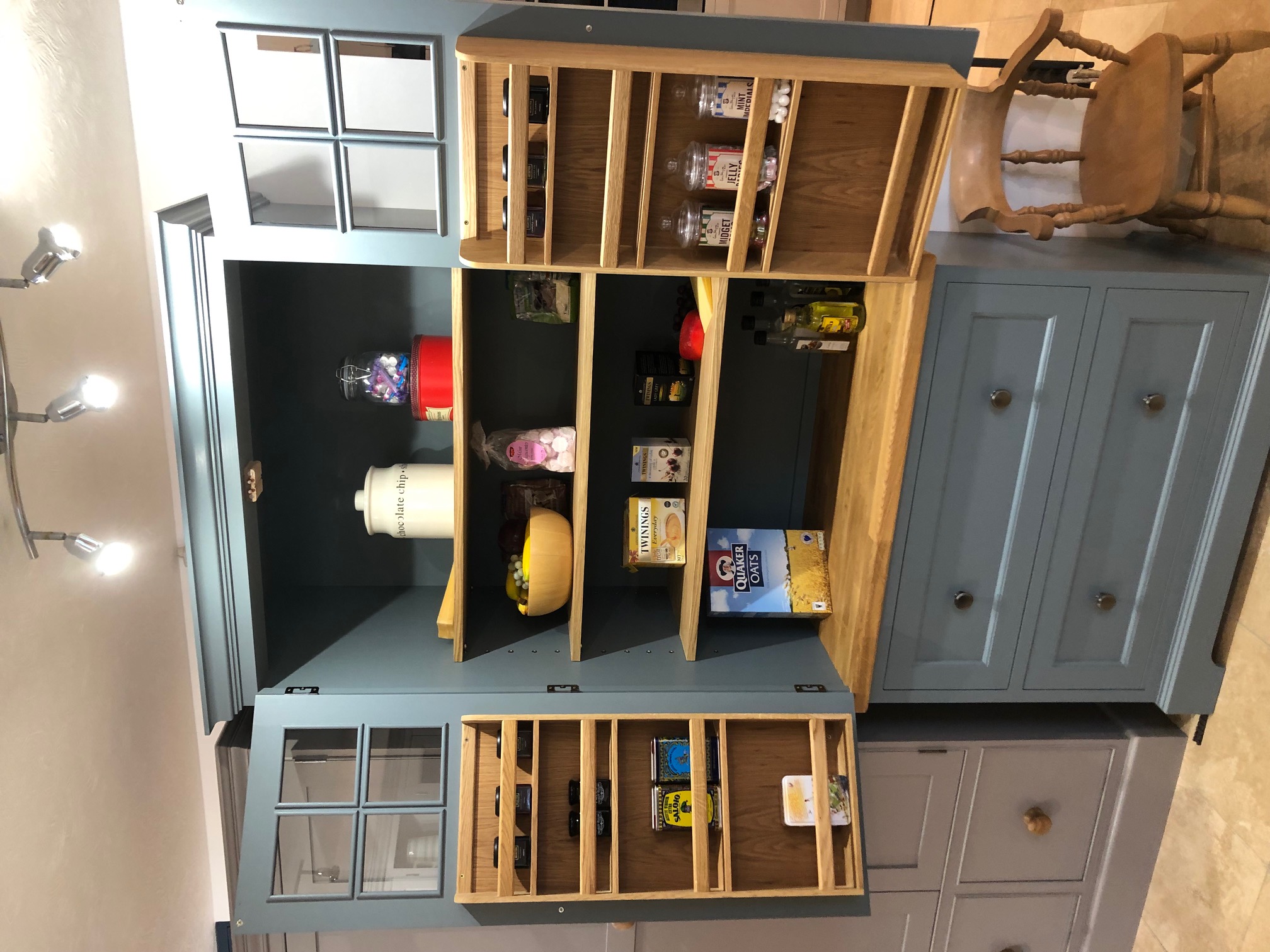 Painted breakfast dresser with oak internal storage